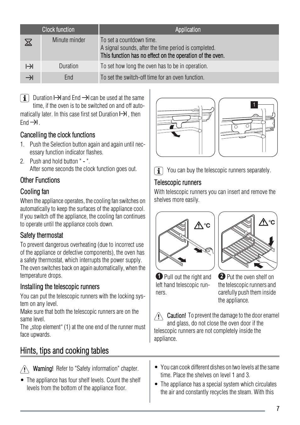Hints, tips and cooking tables | Zanussi ZOB550WL User Manual | Page 7 / 16