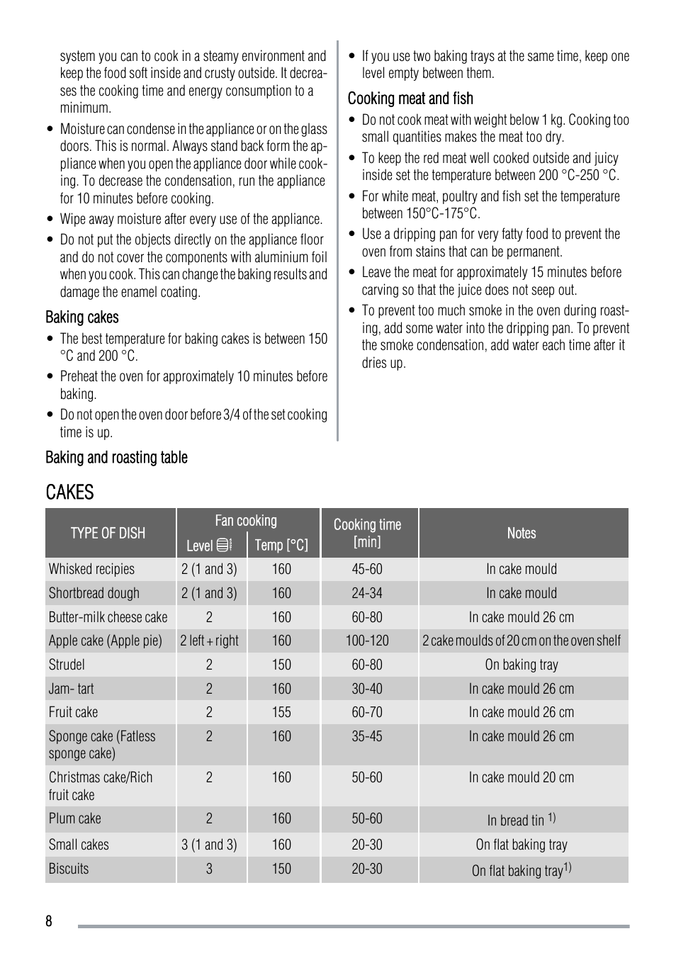 Cakes | Zanussi ZOB550WL User Manual | Page 8 / 16