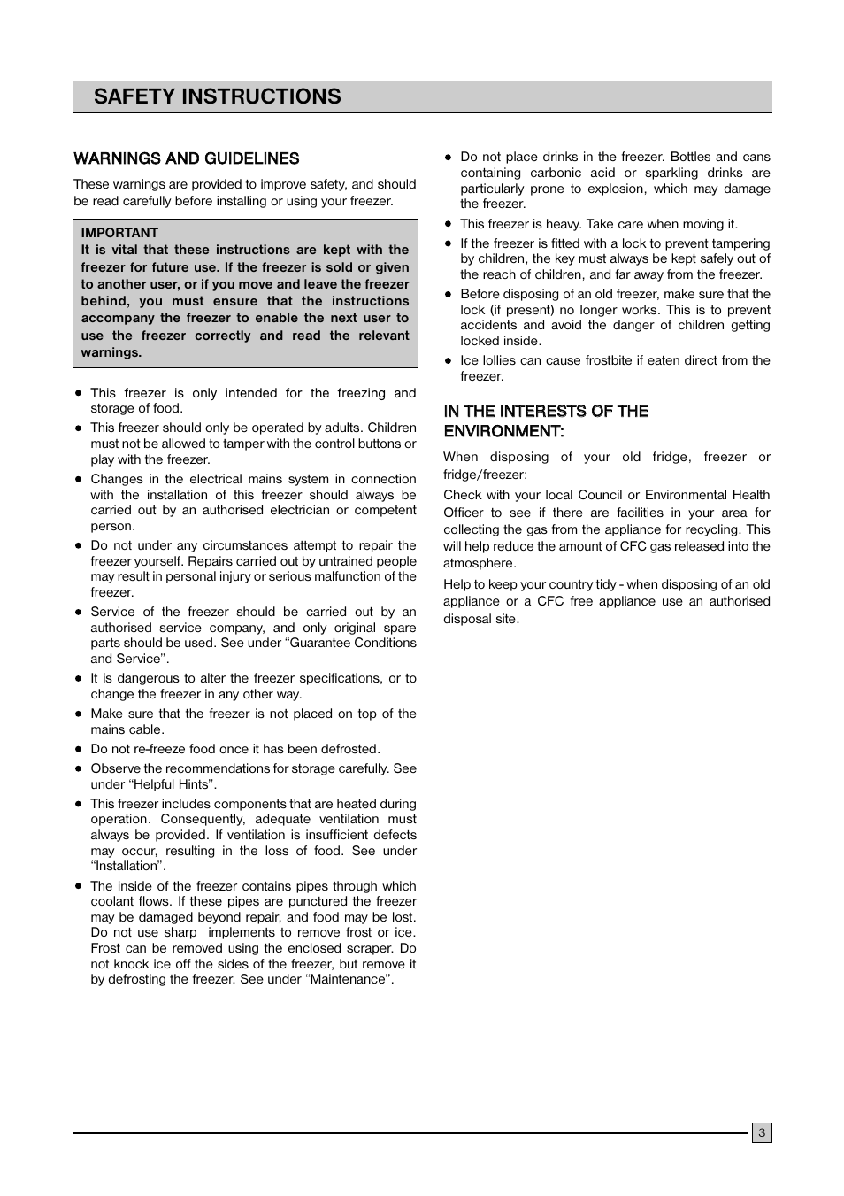 Safety instructions | Zanussi ZCF 410 User Manual | Page 3 / 11