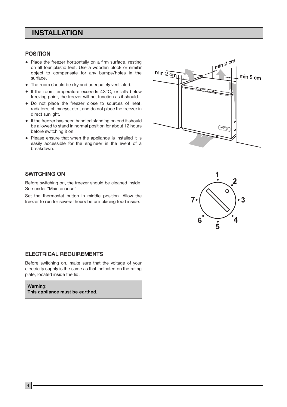 Installation | Zanussi ZCF 410 User Manual | Page 4 / 11