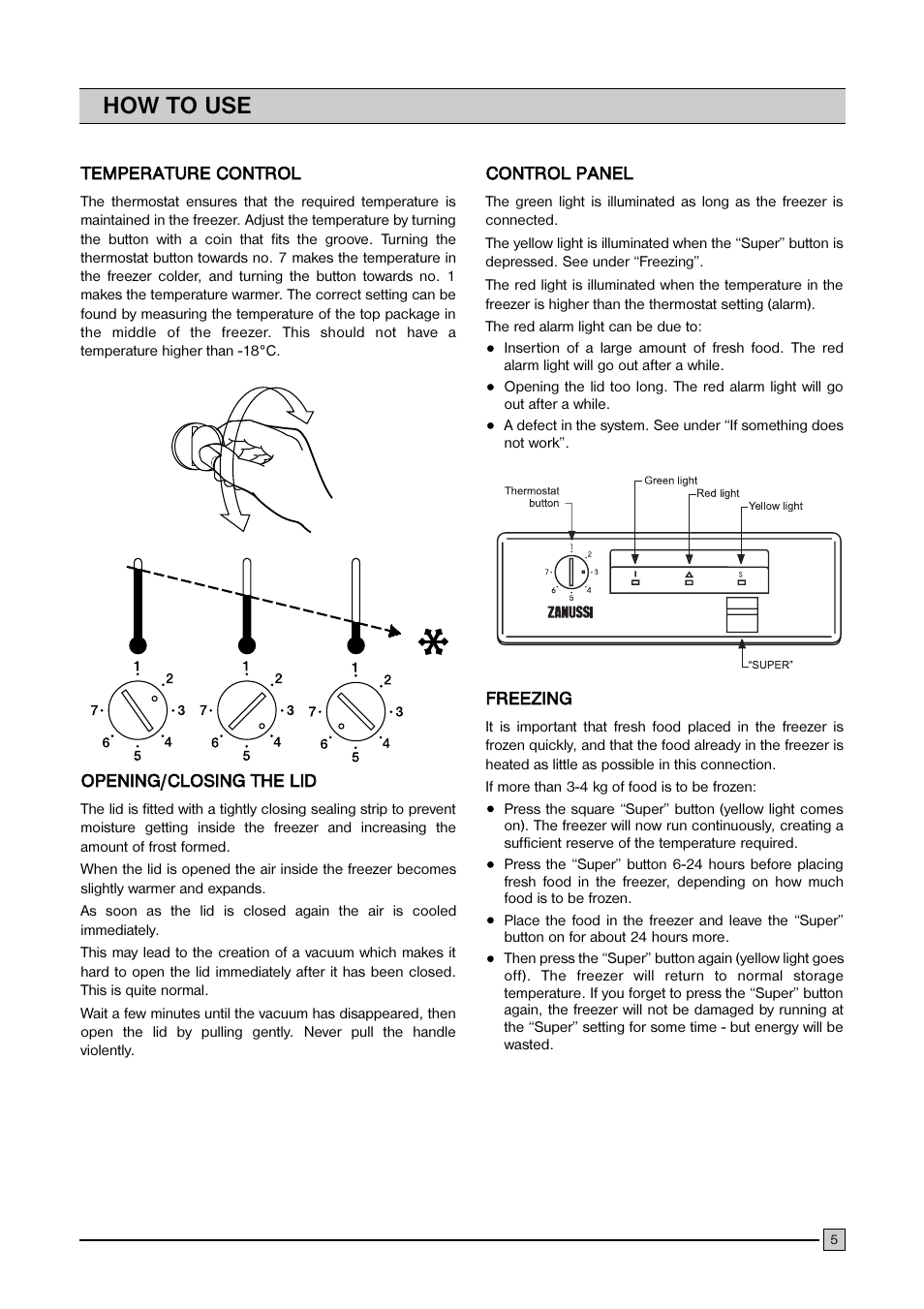 How to use | Zanussi ZCF 410 User Manual | Page 5 / 11