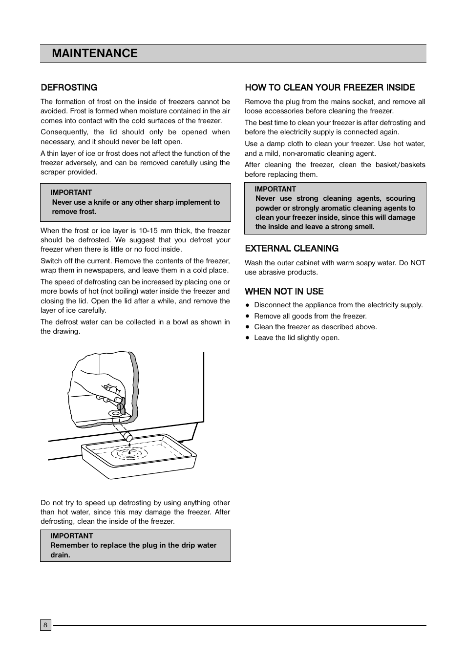 Maintenance | Zanussi ZCF 410 User Manual | Page 8 / 11