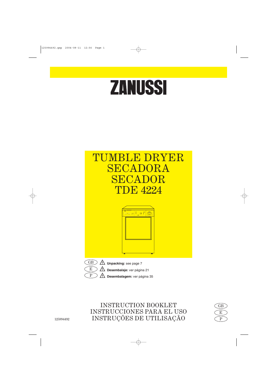 Zanussi TDE 4224 User Manual | 16 pages