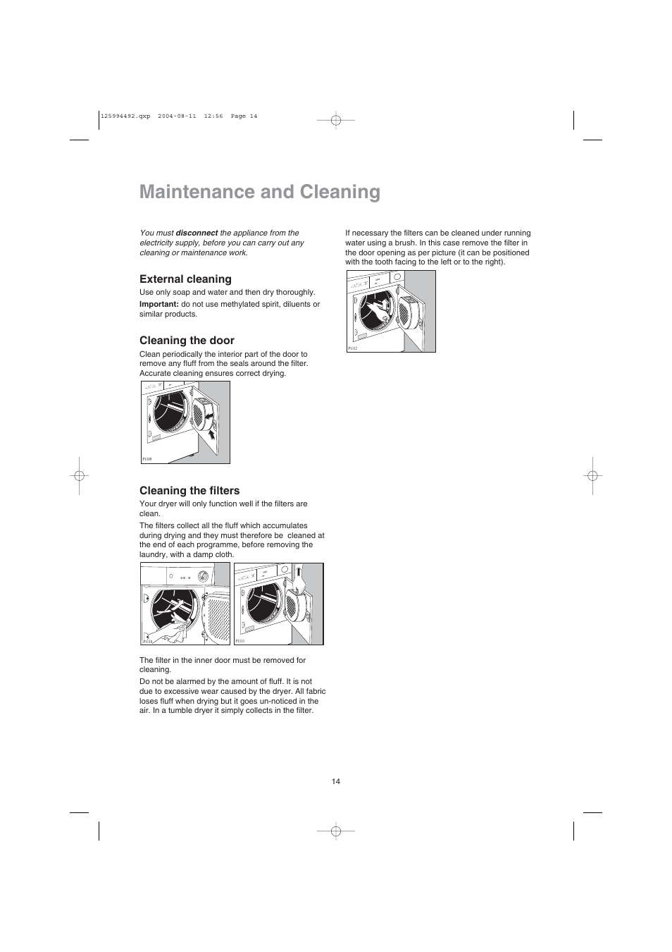 Maintenance and cleaning | Zanussi TDE 4224 User Manual | Page 14 / 16