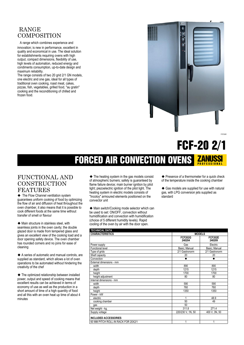 Zanussi FCF-20 2/1 FCF202G User Manual | 4 pages