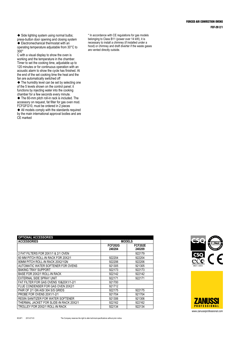 Zanussi | Zanussi FCF-20 2/1 FCF202G User Manual | Page 2 / 4