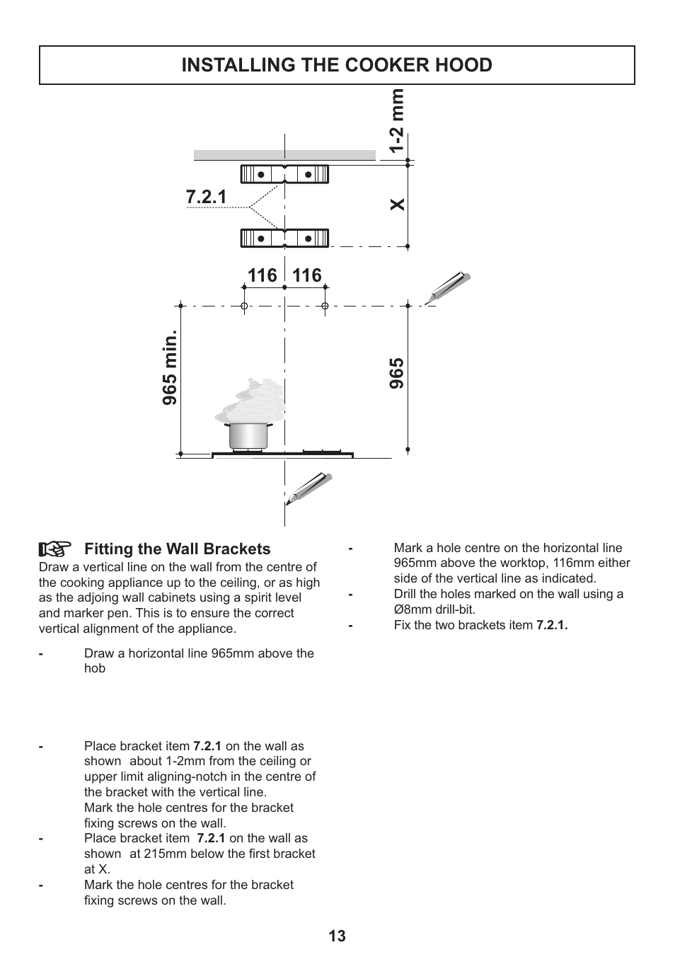 Installing the cooker hood | Zanussi ZHC 935 User Manual | Page 13 / 19