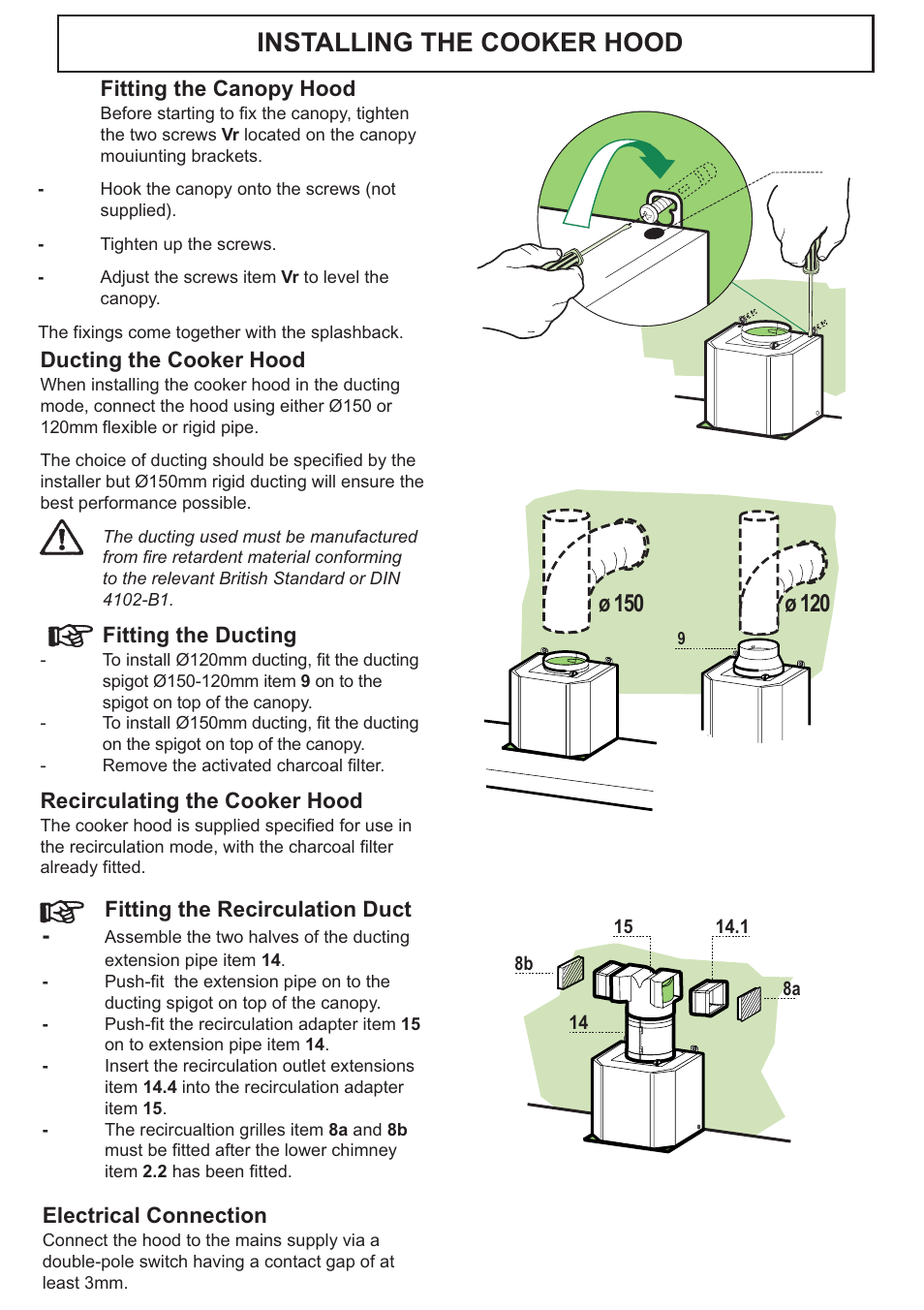 Installing the cooker hood | Zanussi ZHC 935 User Manual | Page 14 / 19