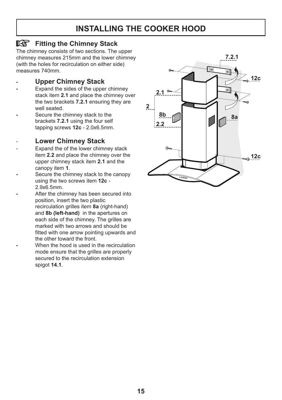 Installing the cooker hood | Zanussi ZHC 935 User Manual | Page 15 / 19