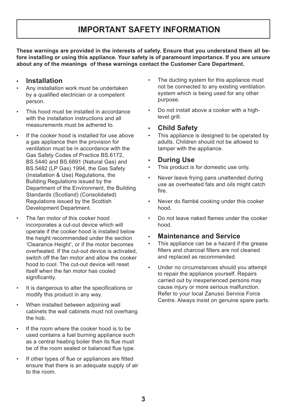 Important safety information | Zanussi ZHC 935 User Manual | Page 3 / 19