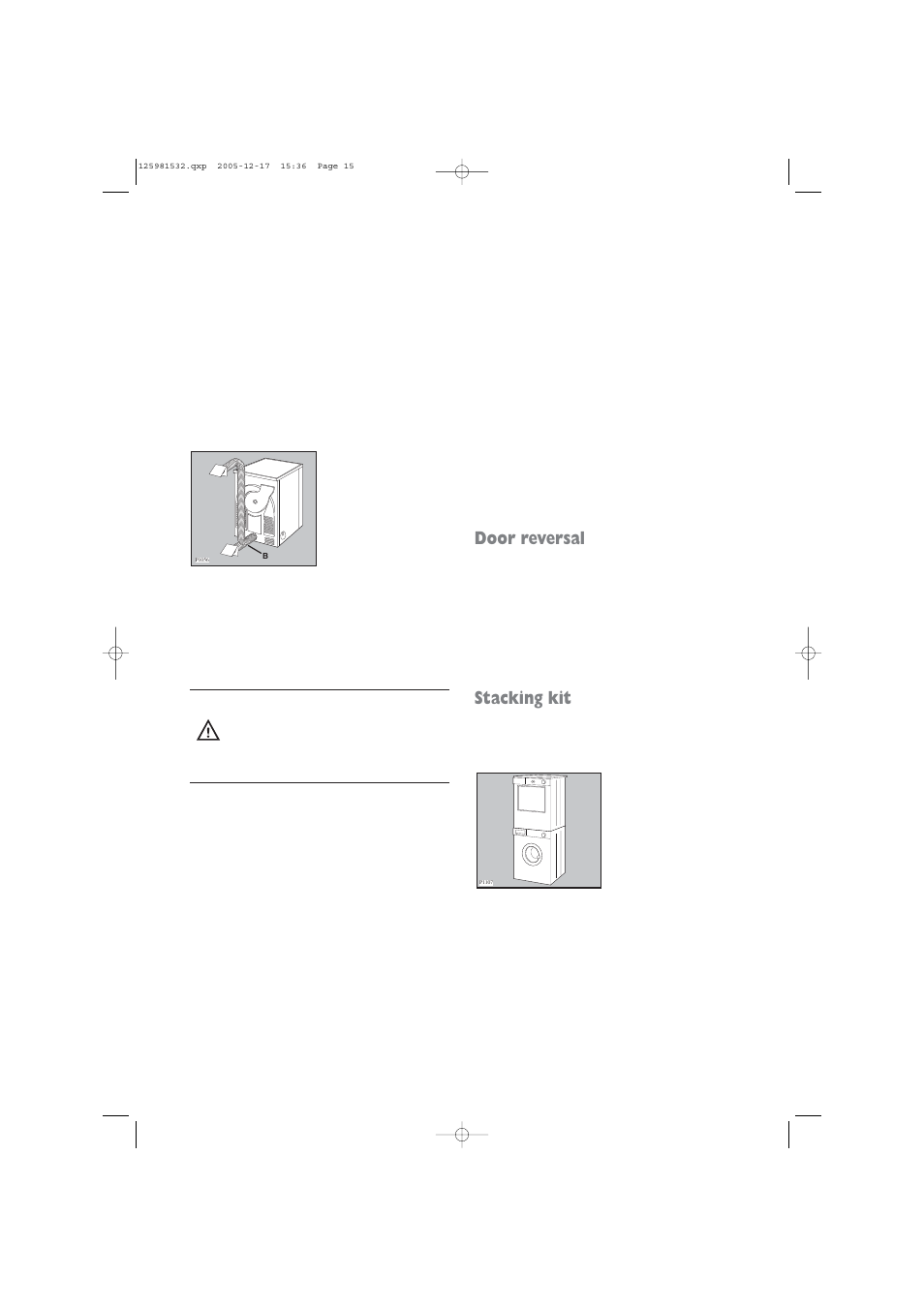 Door reversal, Stacking kit | Zanussi TD 4213 W User Manual | Page 15 / 17