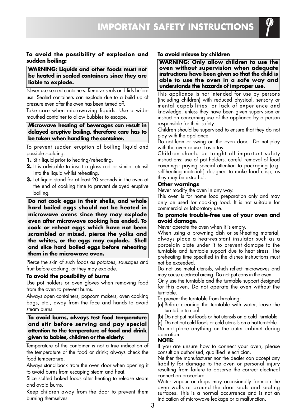 Important safety instructions | Zanussi ZNM11X User Manual | Page 5 / 36