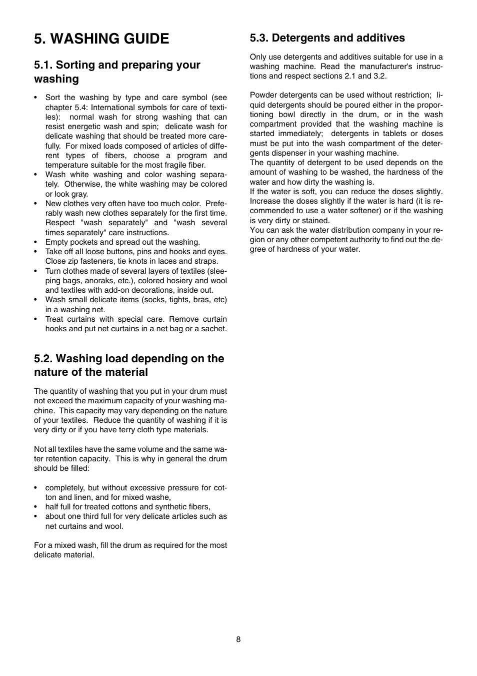 Washing guide, Sorting and preparing your washing, Detergents and additives | Zanussi TE 962 V User Manual | Page 8 / 16