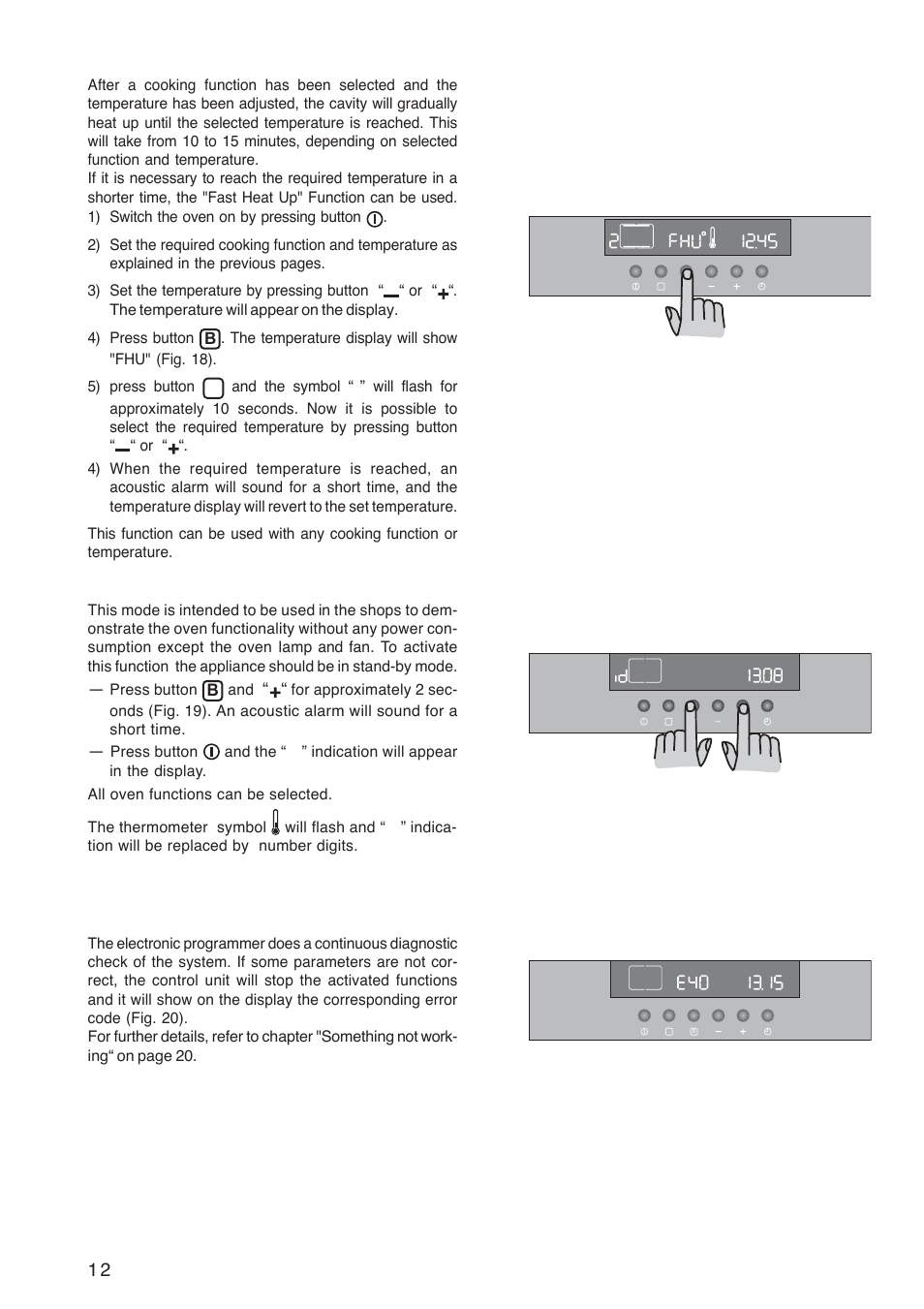 Fast heat up" function, Demo mode, Error code | Zanussi ZOB 1060 User Manual | Page 12 / 28