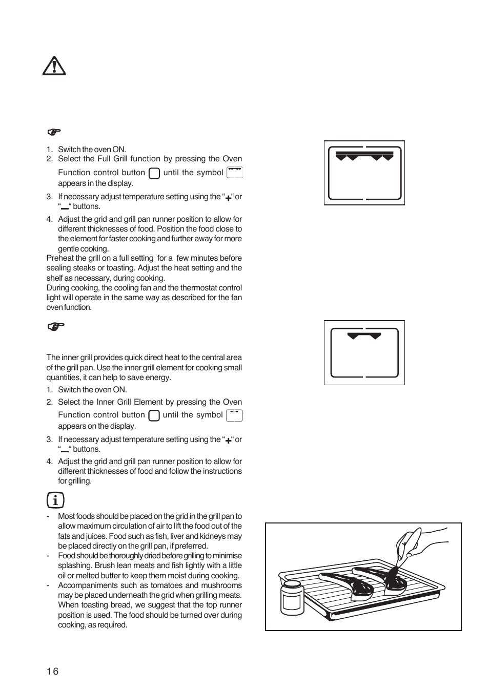Grilling, How to use the full grill, How to use the inner grill element | Hints and tips | Zanussi ZOB 1060 User Manual | Page 16 / 28