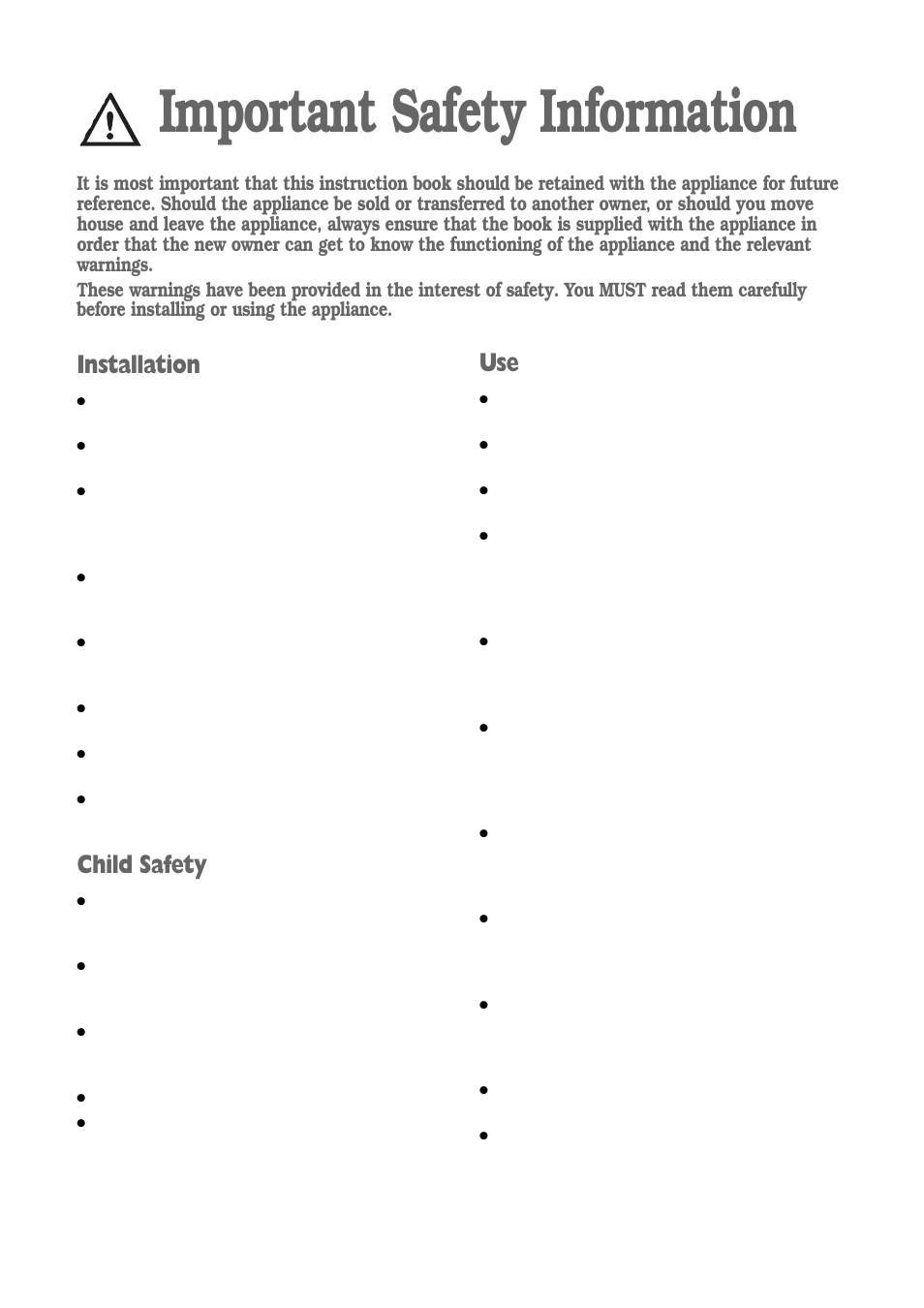 Important safety information, Installation, Child safety | Zanussi ZWF 1241 W User Manual | Page 2 / 26