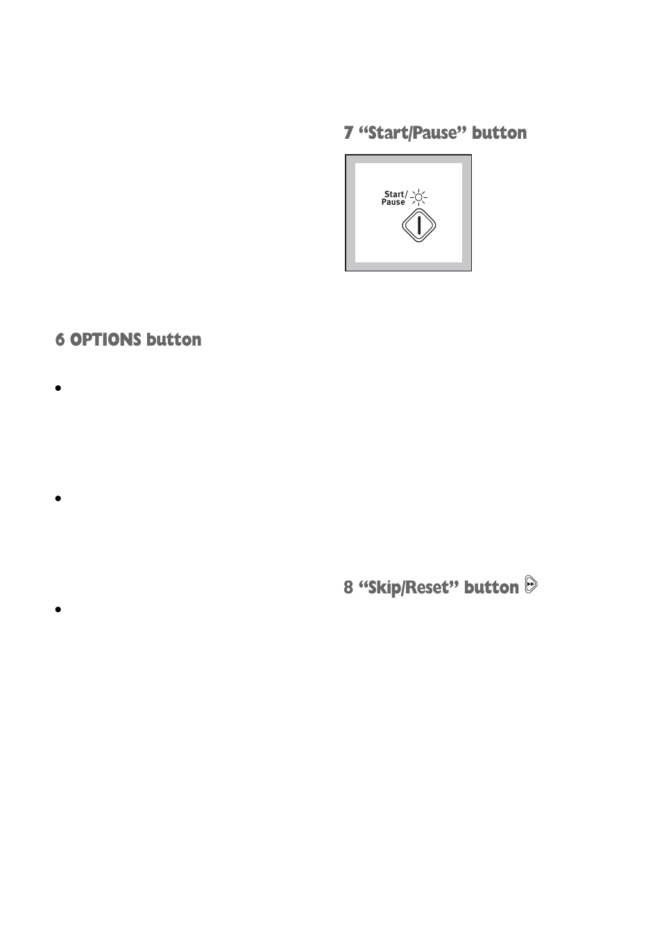 6 options button, 7 “start/pause” button, 8 “skip/reset” button | Zanussi ZWF 1241 W User Manual | Page 7 / 26
