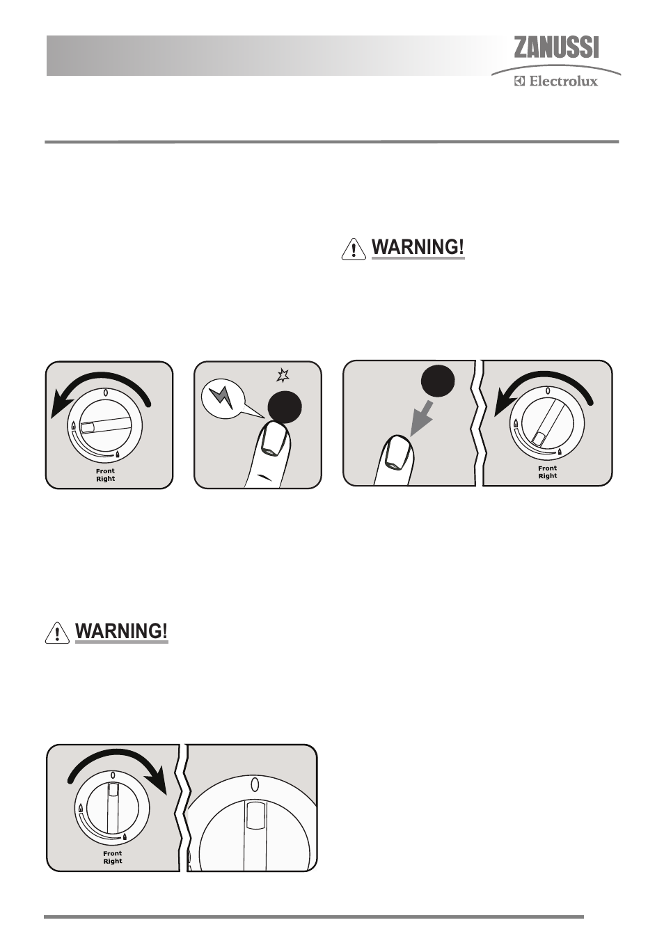 The hob, Warning | Zanussi FH10 User Manual | Page 13 / 44