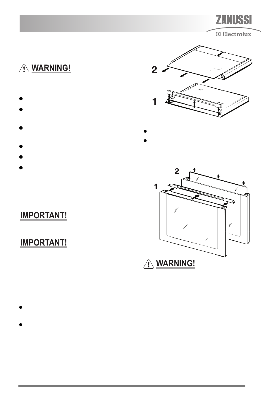 Cleaning the door(s), Cleaning between the outer and inner door glass, Warning | Important | Zanussi FH10 User Manual | Page 29 / 44