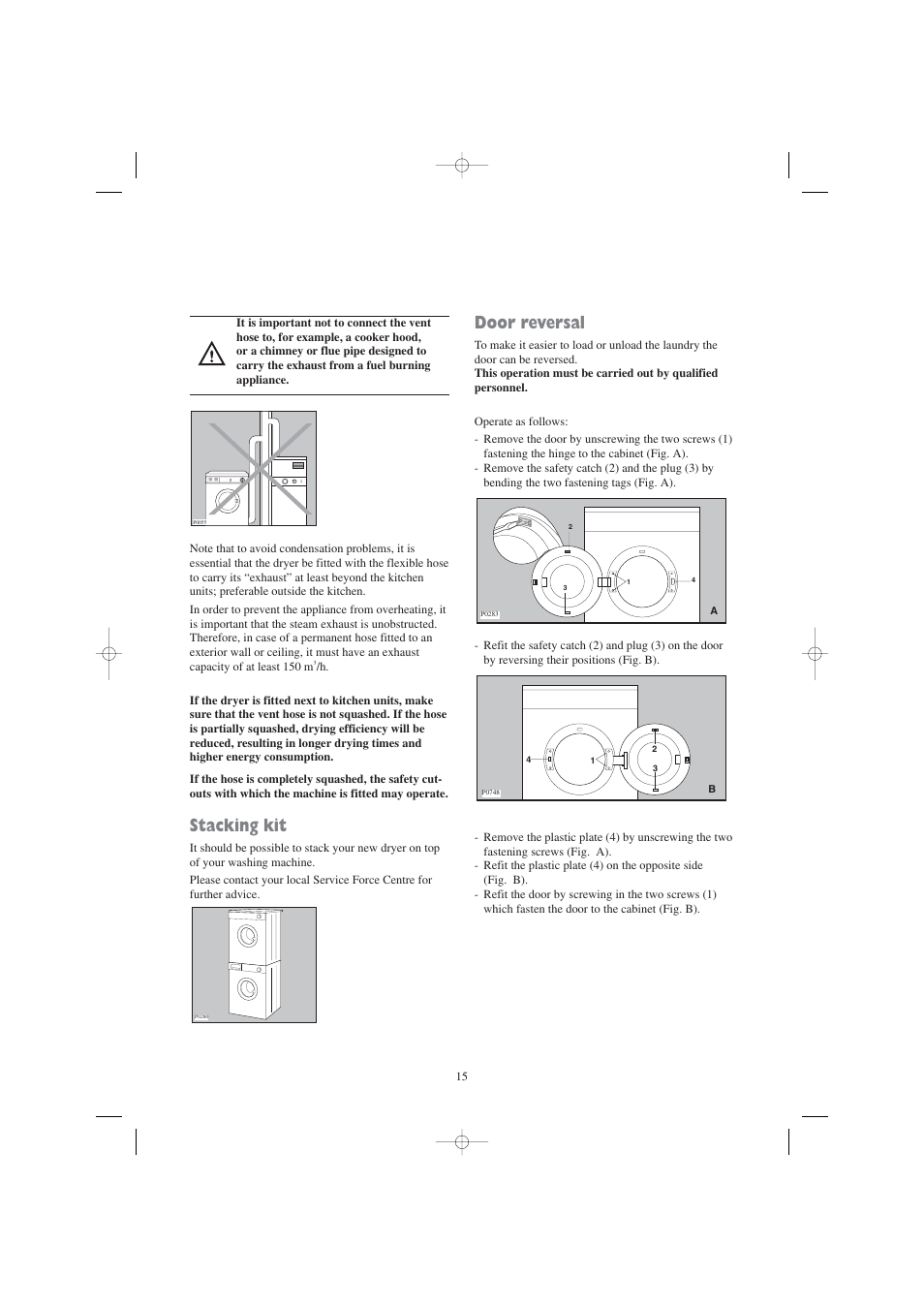 Stacking kit, Door reversal | Zanussi TD 4112 W User Manual | Page 15 / 17