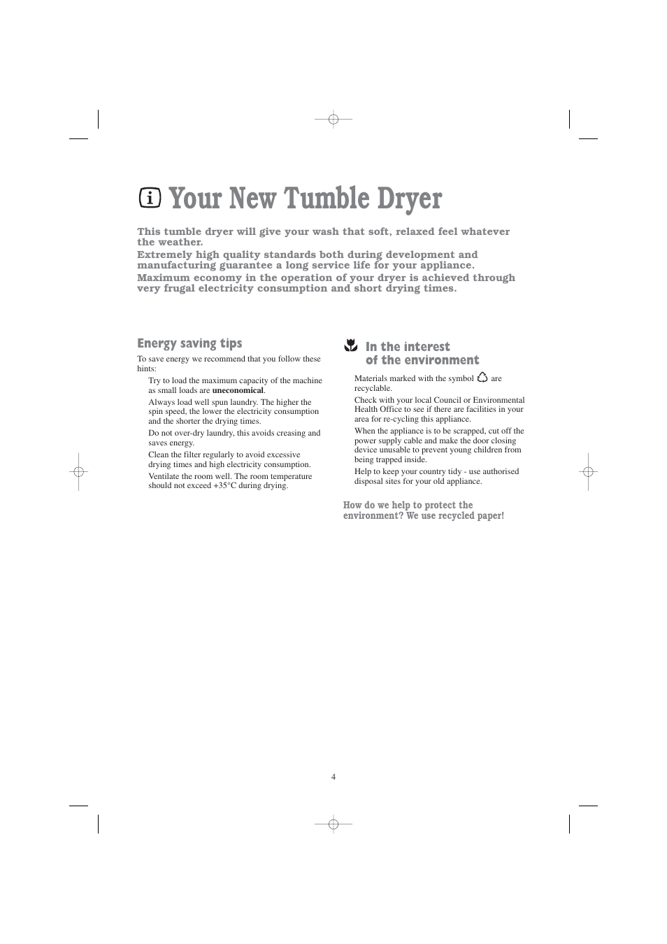 Your new tumble dryer, Energy saving tips | Zanussi TD 4112 W User Manual | Page 4 / 17