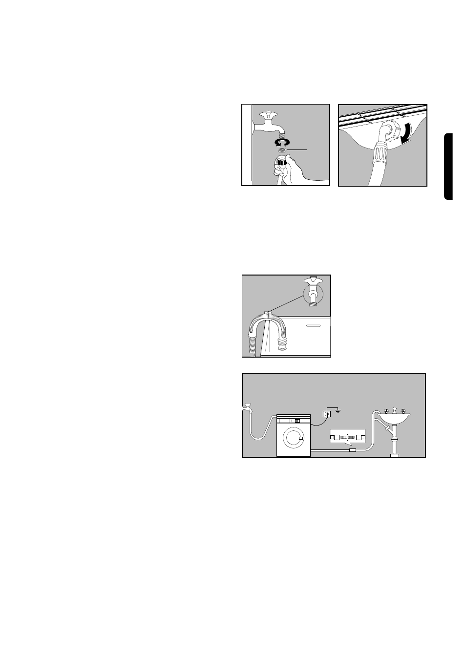 Water inlet, Water drainage, English | Zanussi WASHER-DRYER WJS 1382 User Manual | Page 7 / 22
