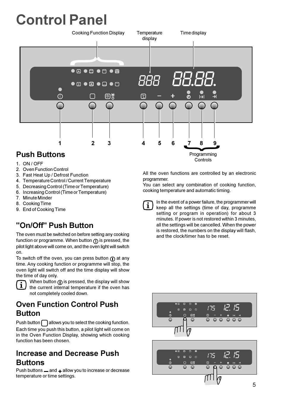 Control panel | Zanussi ZBQ 965 User Manual | Page 5 / 28