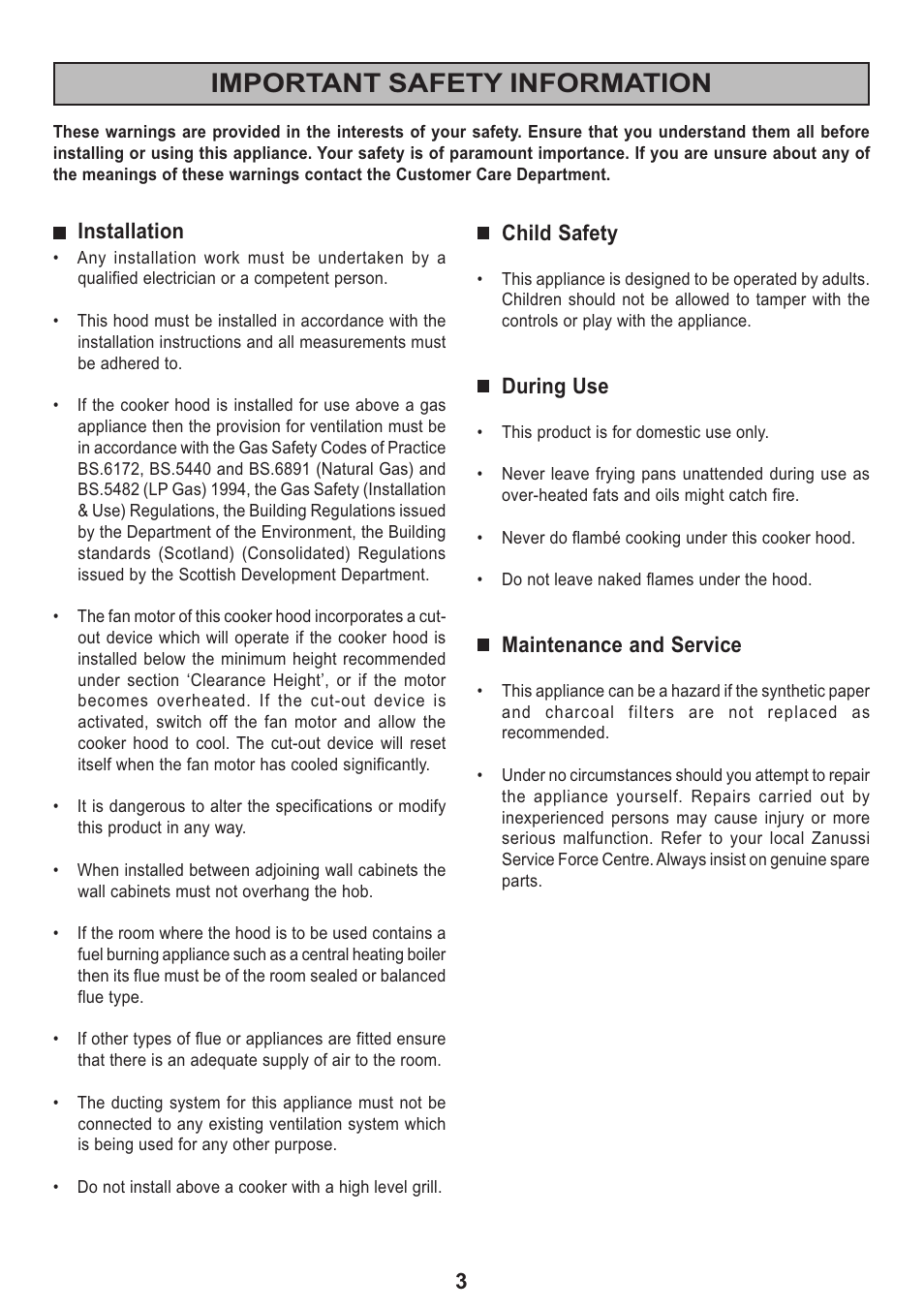 Important safety information | Zanussi ZHC 925 User Manual | Page 3 / 20