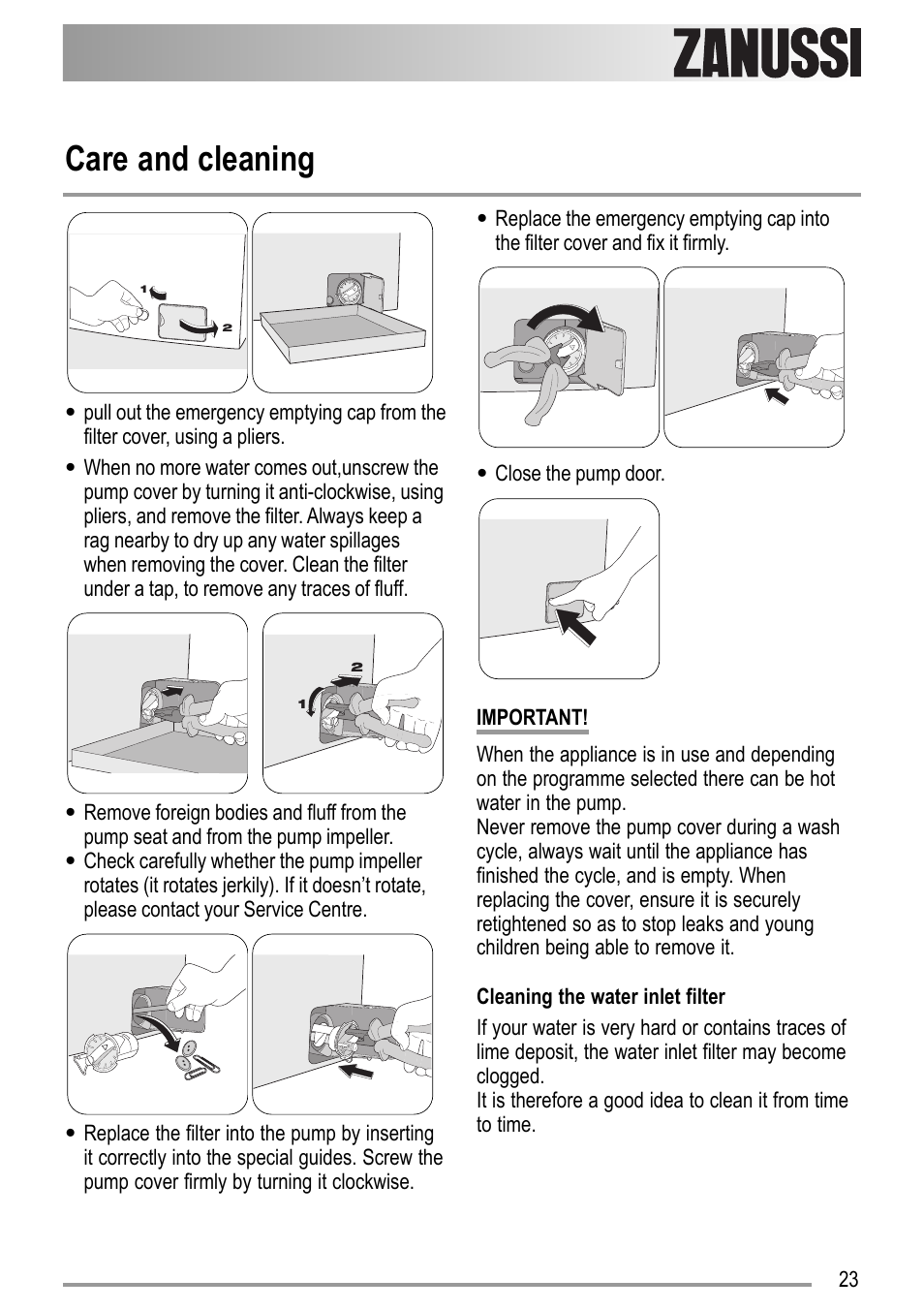 Care and cleaning | Zanussi ZWD 12270 S1 User Manual | Page 23 / 36