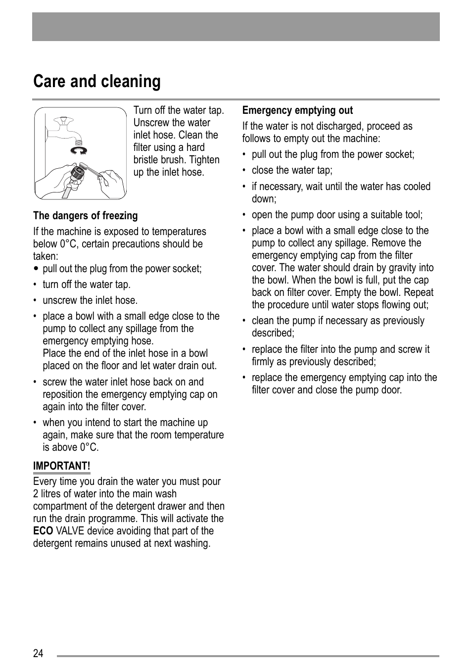 Care and cleaning | Zanussi ZWD 12270 S1 User Manual | Page 24 / 36