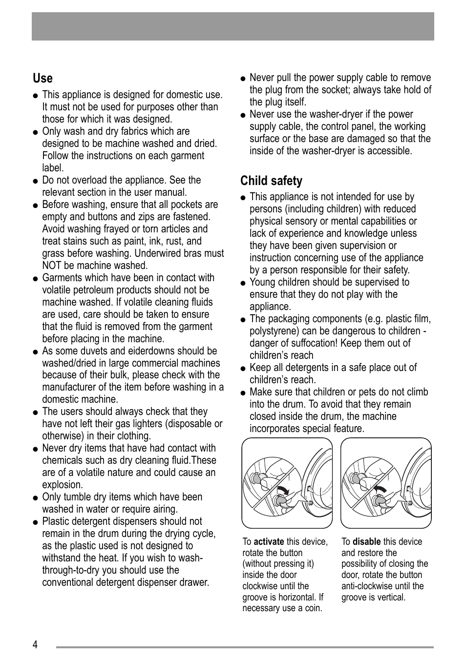 Child safety | Zanussi ZWD 12270 S1 User Manual | Page 4 / 36