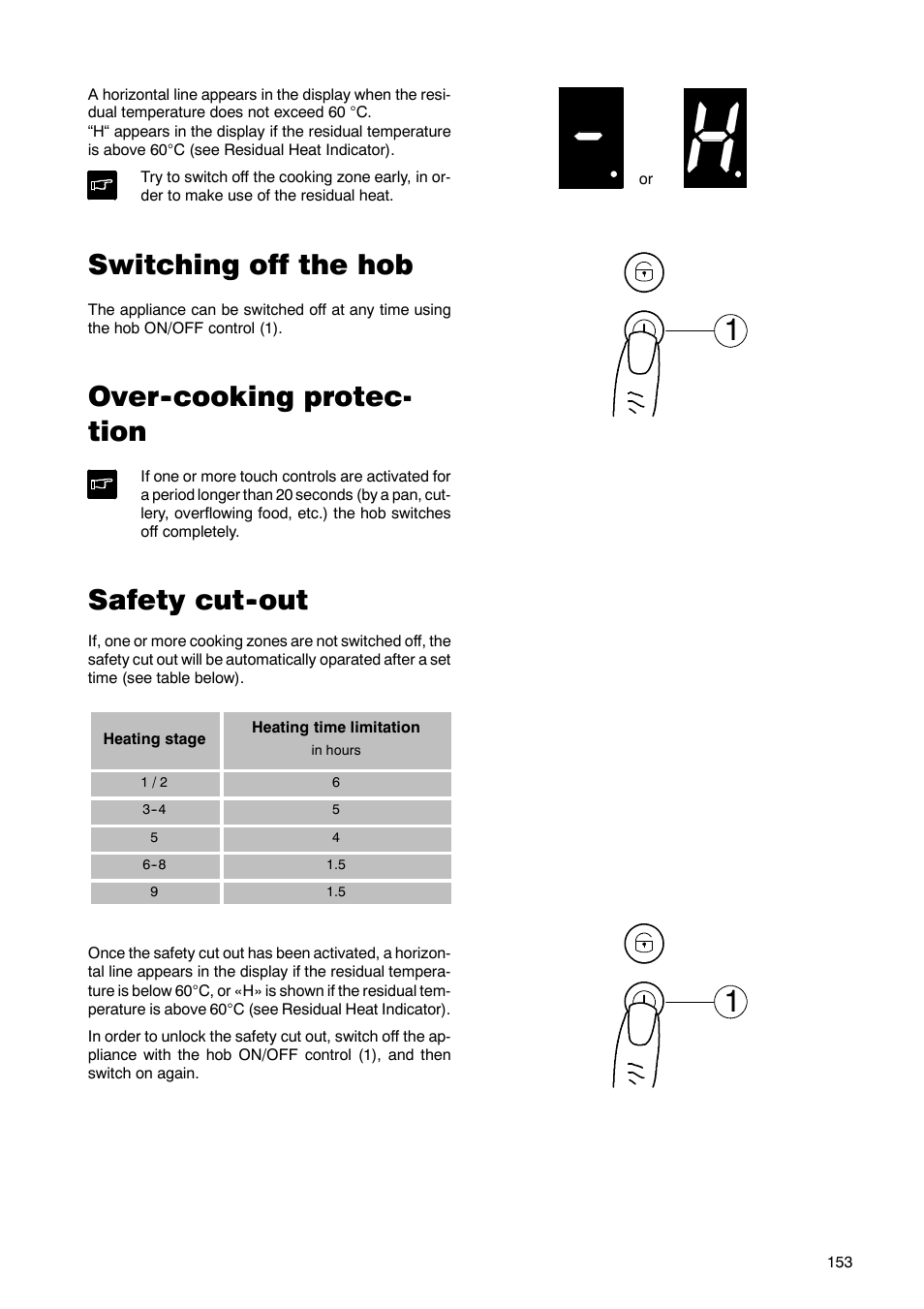 Switching off the hob, Over--cooking protec- tion, Safety cut--out | Zanussi ZKT 662 LN User Manual | Page 10 / 25