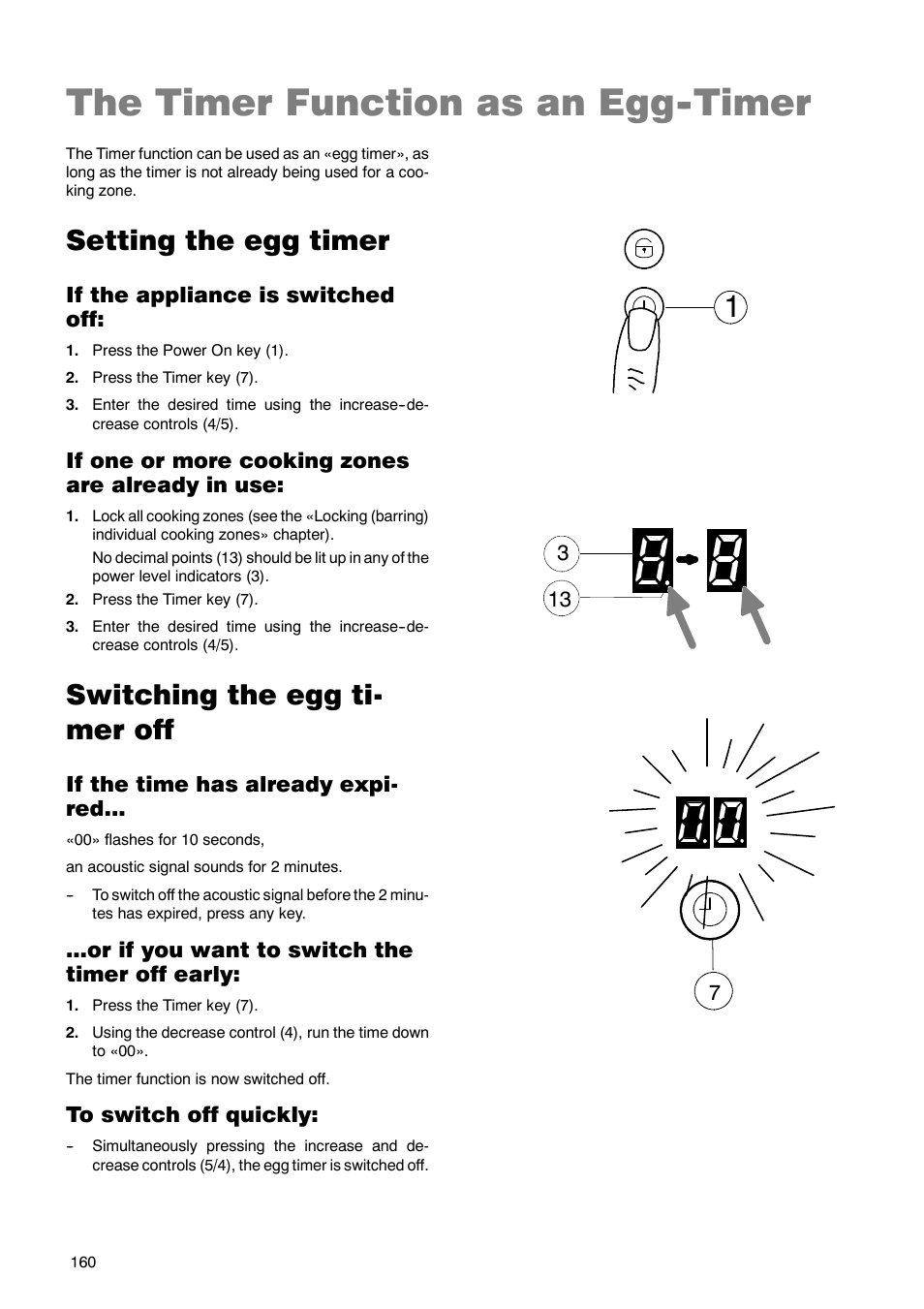 The timer function as an egg--timer, Setting the egg timer, Switching the egg ti- mer off | Zanussi ZKT 662 LN User Manual | Page 17 / 25