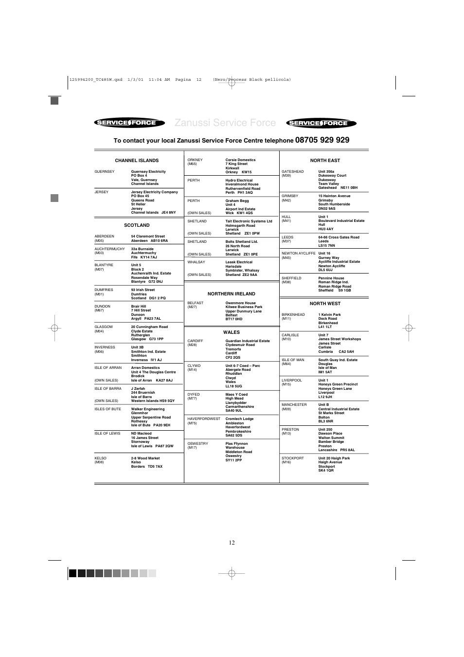 Zanussi service force | Zanussi TC 485 W User Manual | Page 12 / 18