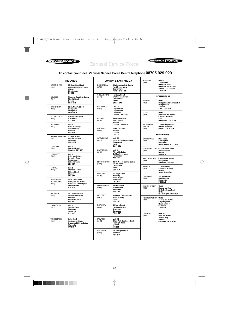 Zanussi service force | Zanussi TC 485 W User Manual | Page 13 / 18
