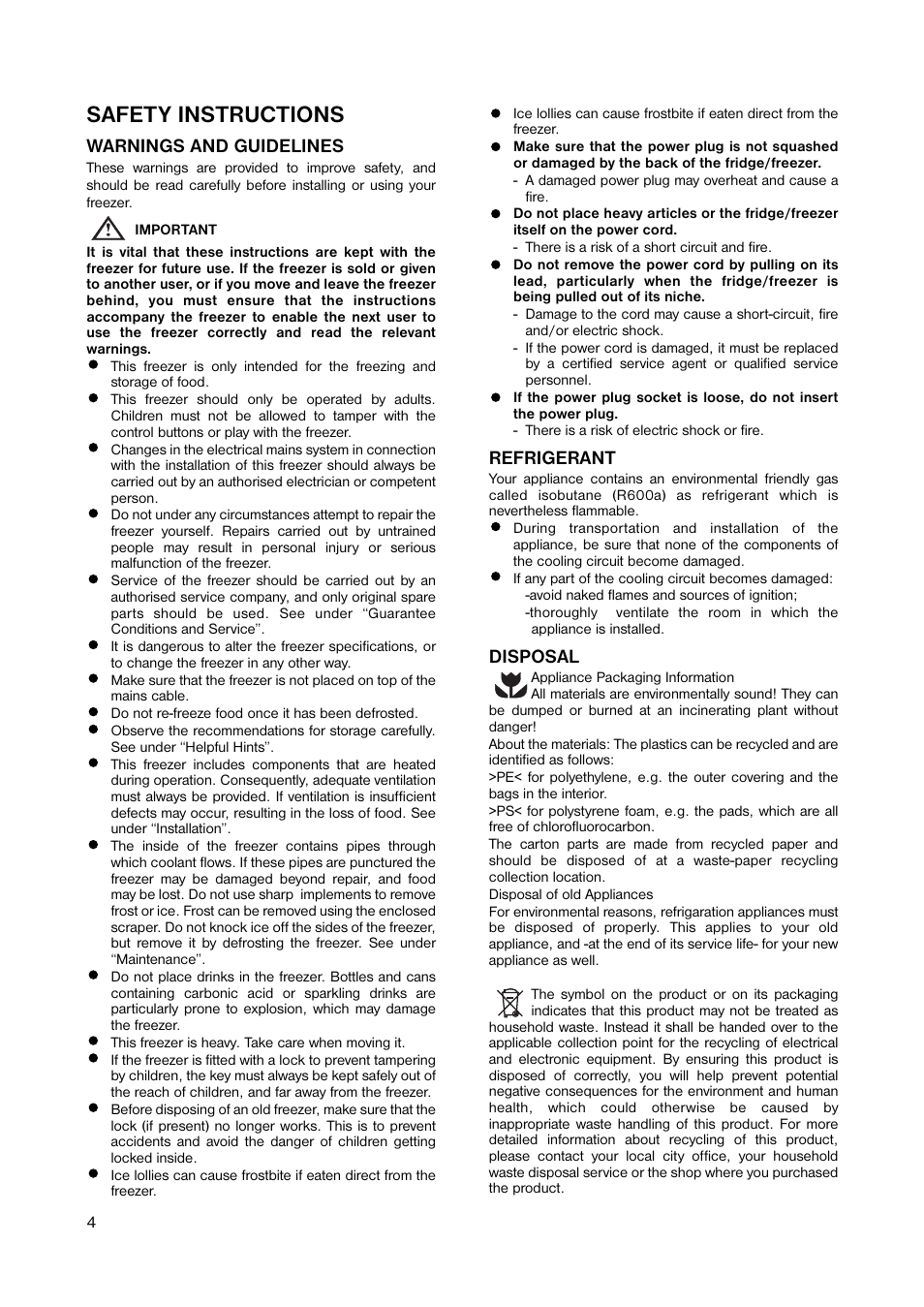 Safety instructions | Zanussi ZFC 35 SI User Manual | Page 4 / 12