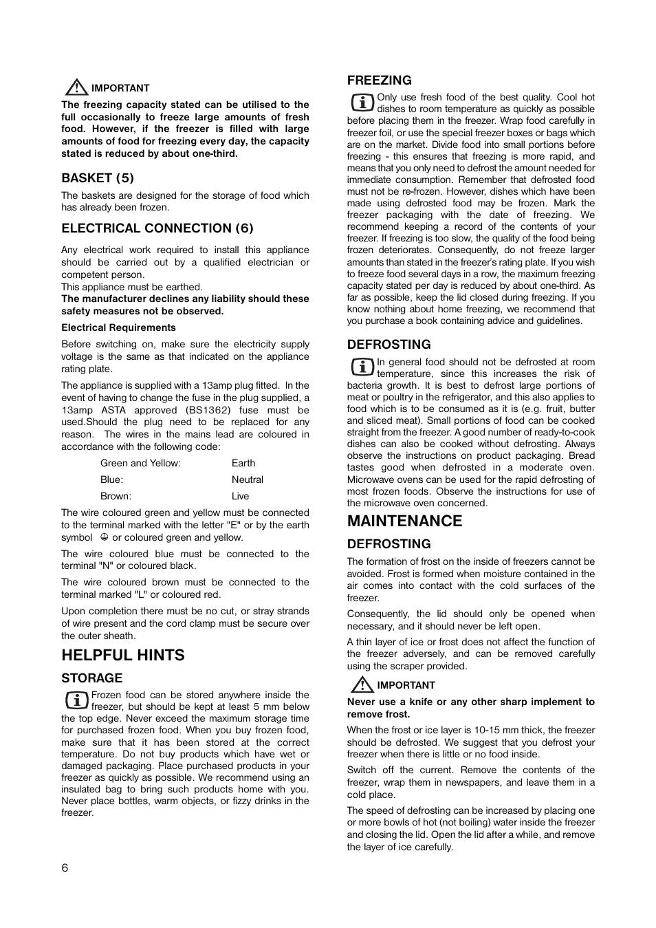 Helpful hints, Maintenance | Zanussi ZFC 35 SI User Manual | Page 6 / 12