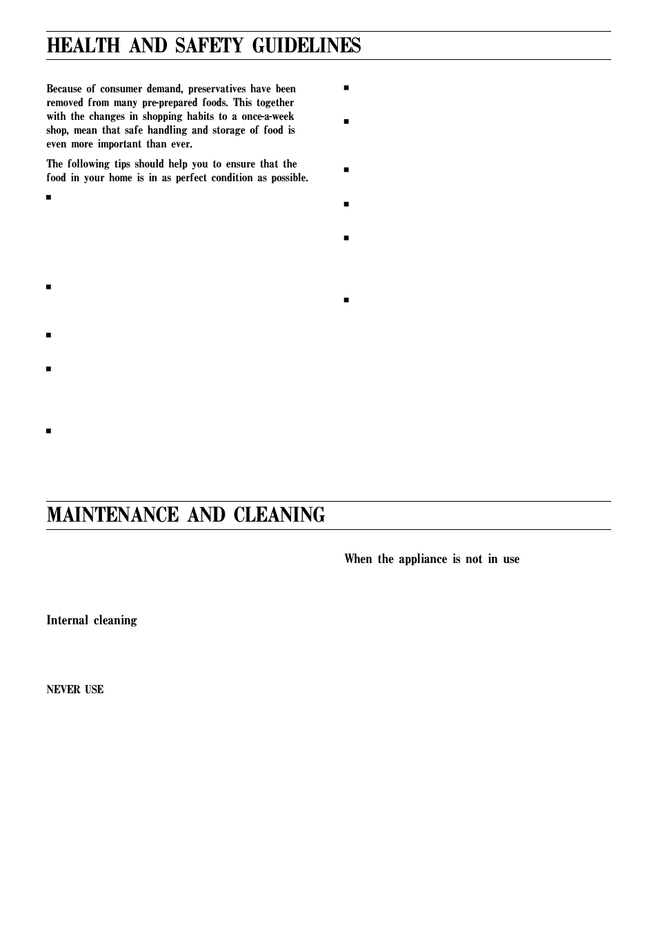 Health and safety guidelines, Maintenance and cleaning | Zanussi ZEC 30 User Manual | Page 13 / 15