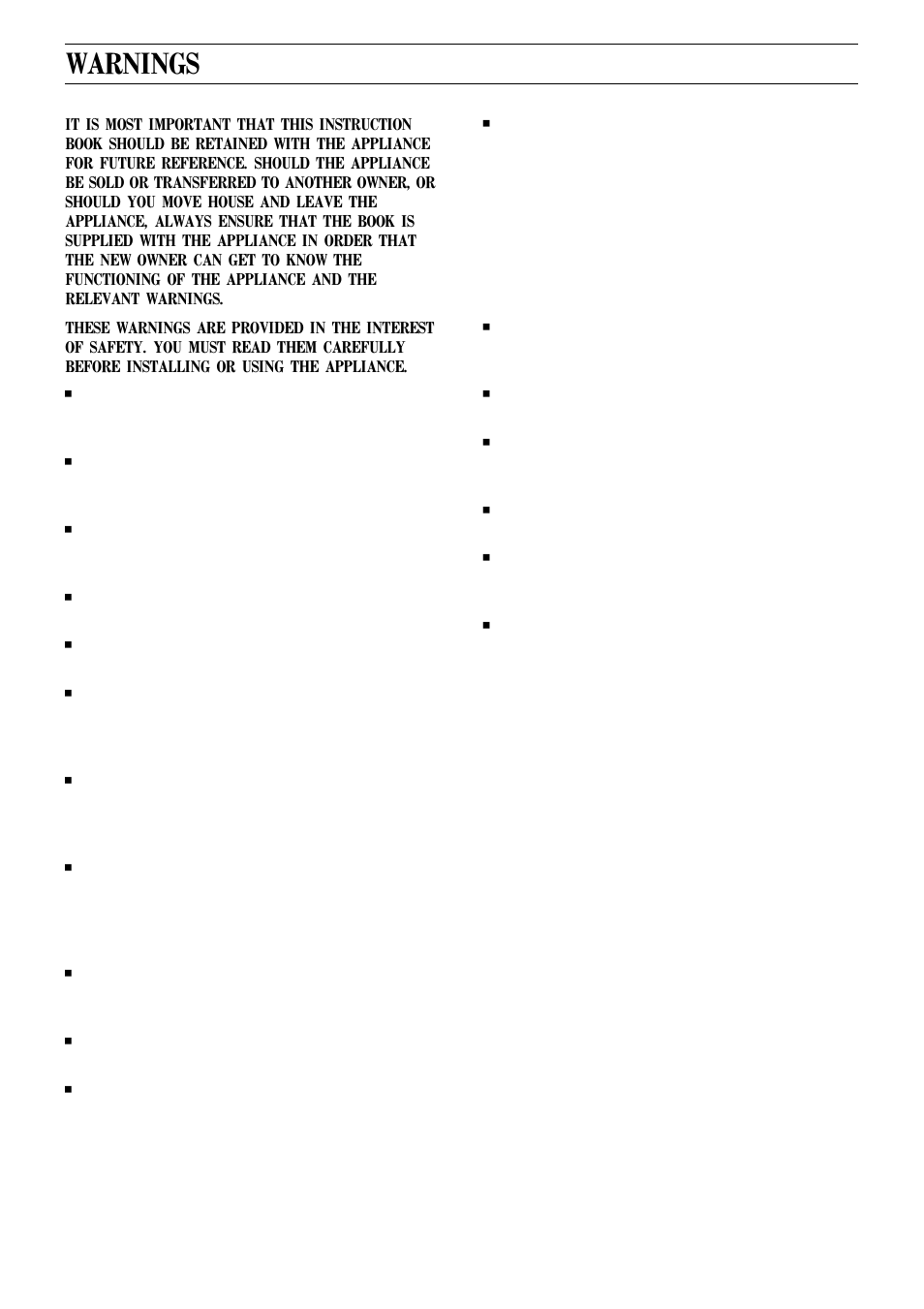 Warnings | Zanussi ZEC 30 User Manual | Page 3 / 15