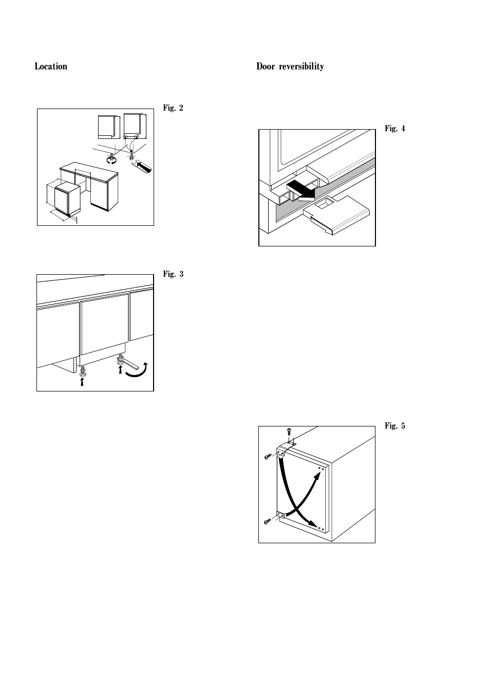 Location, Door reversibility | Zanussi ZEC 30 User Manual | Page 6 / 15