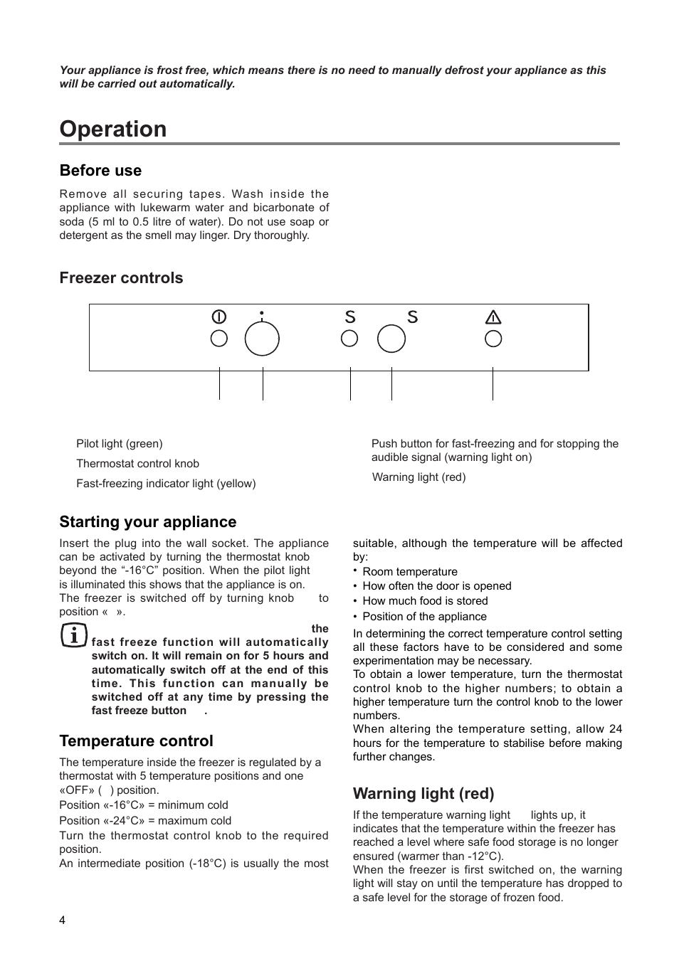 Operation | Zanussi ZEF 90 W User Manual | Page 4 / 16