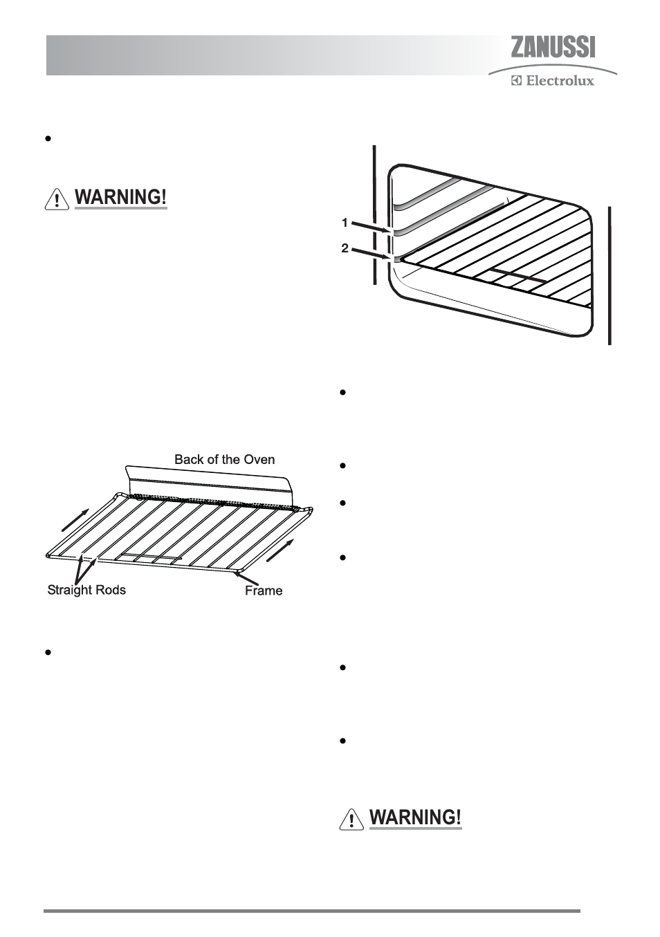 Hints and tips, Warning | Zanussi ZKG5540 User Manual | Page 19 / 44