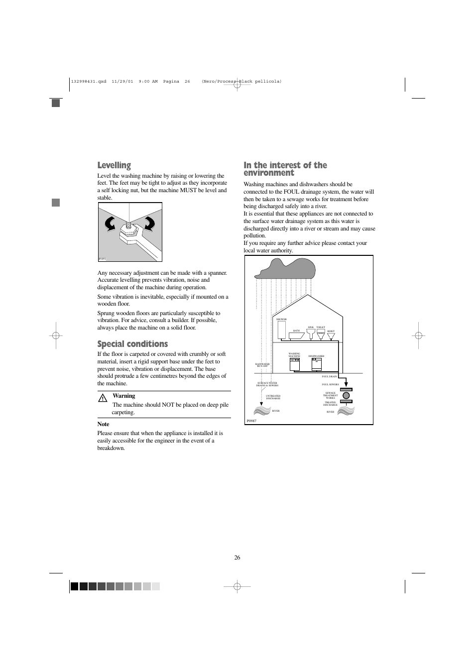 Levelling, Special conditions | Zanussi FLA 1001 W User Manual | Page 26 / 28