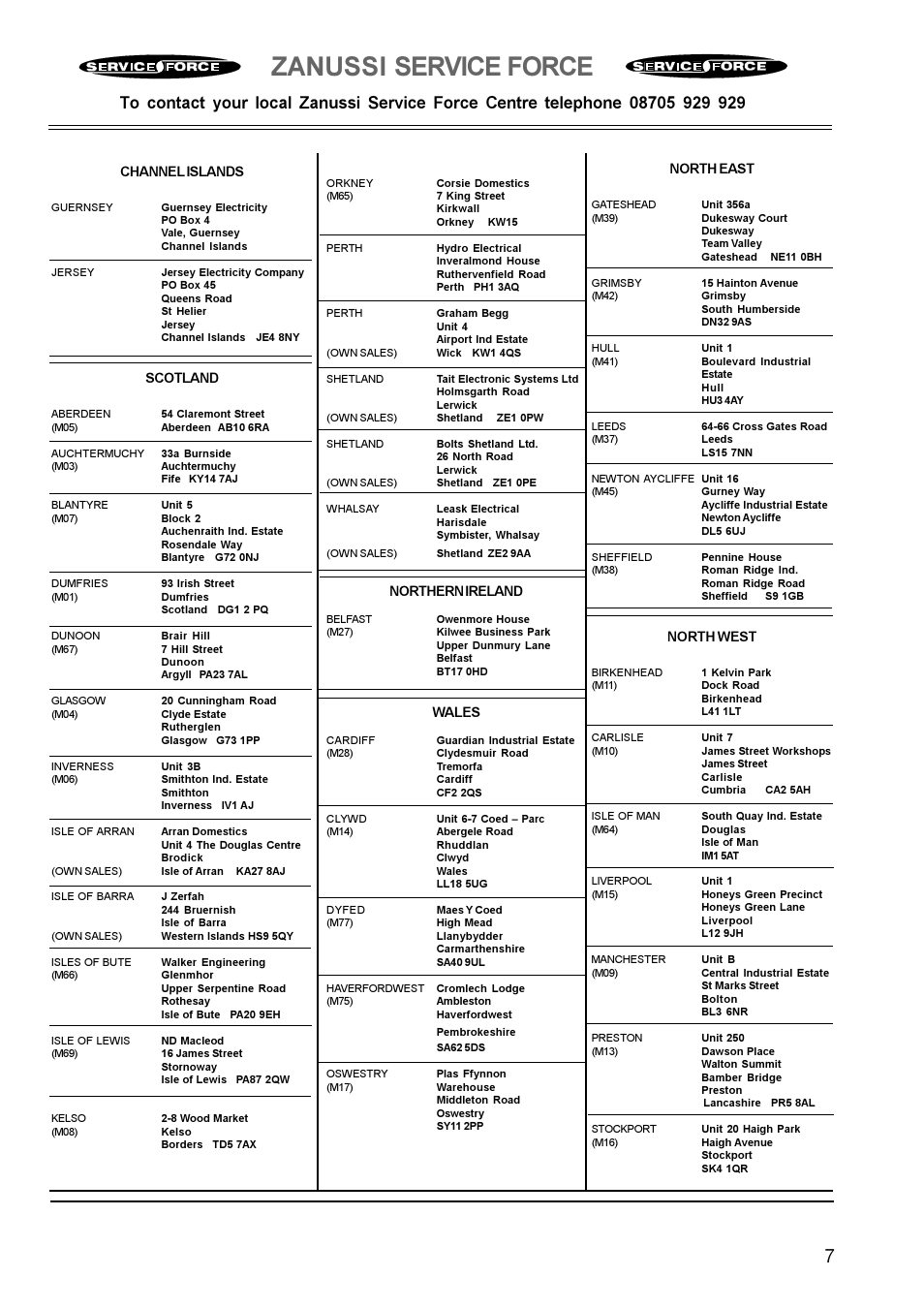 Zanussi service force | Zanussi ZGF982C User Manual | Page 7 / 16