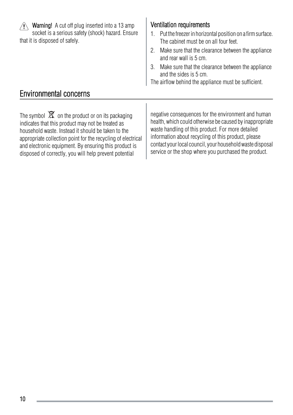 Environmental concerns | Zanussi ZFC 321 WB User Manual | Page 10 / 12