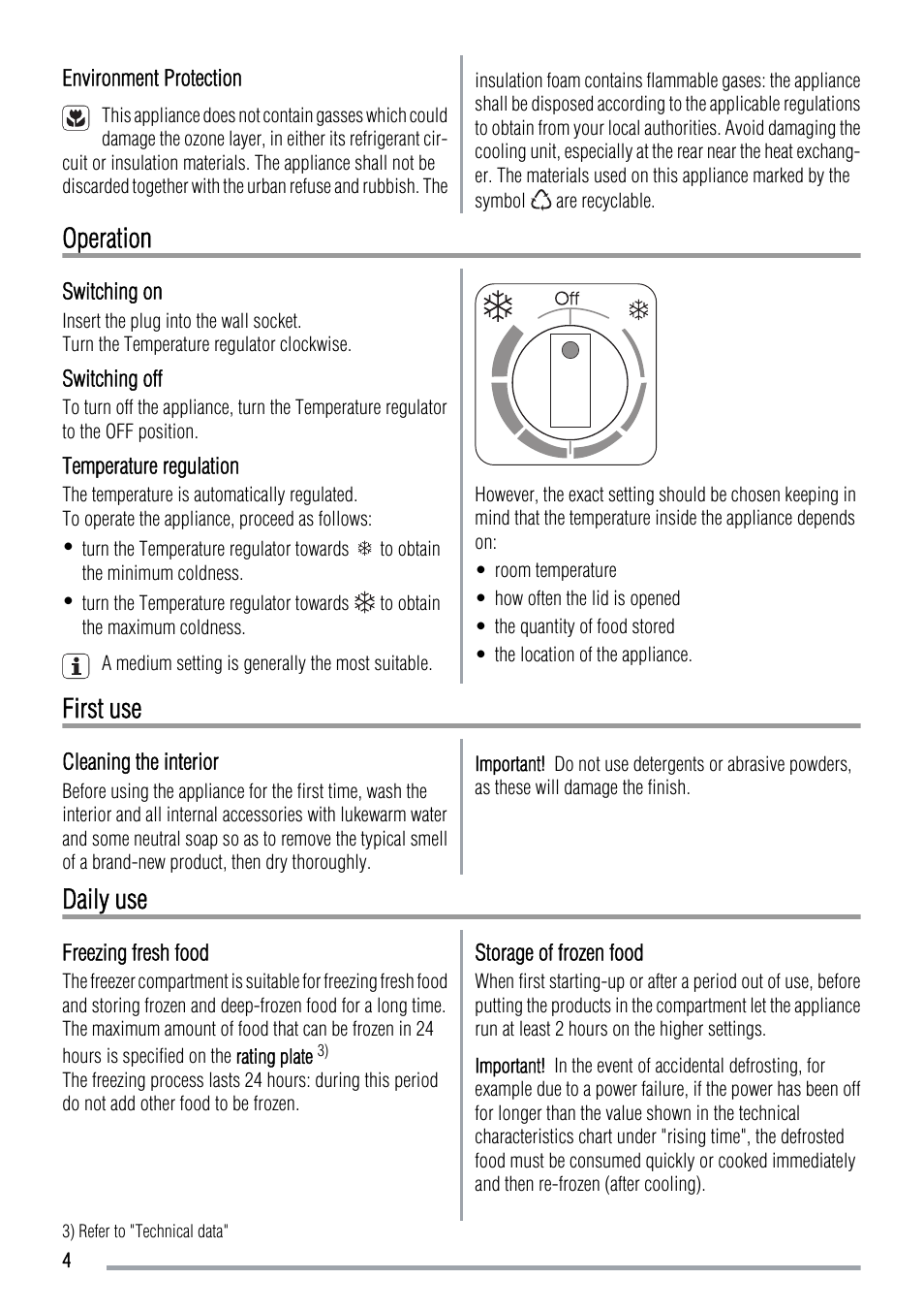 Operation, First use, Daily use | Zanussi ZFC 321 WB User Manual | Page 4 / 12