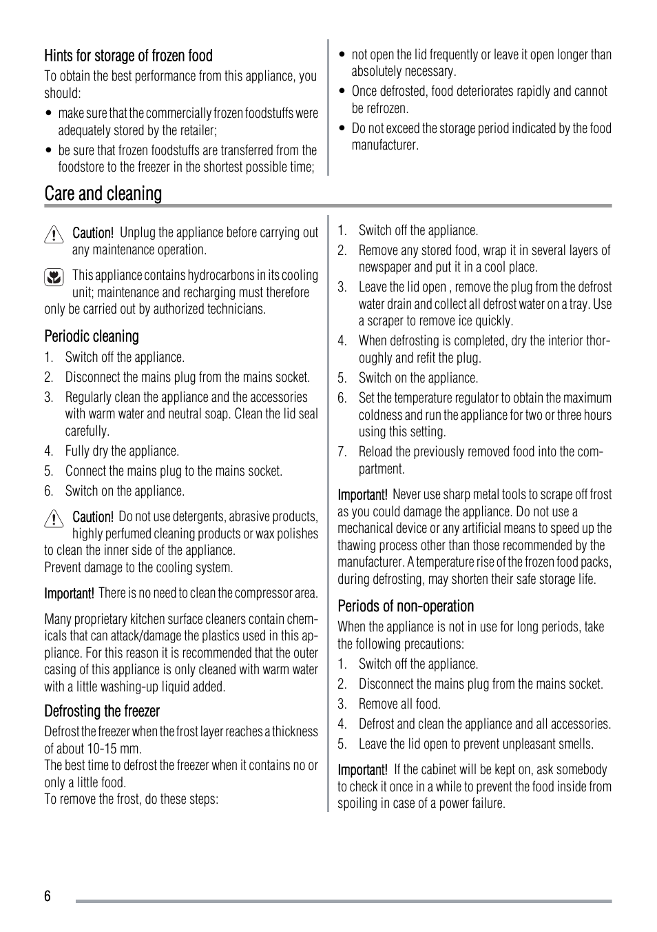 Care and cleaning | Zanussi ZFC 321 WB User Manual | Page 6 / 12