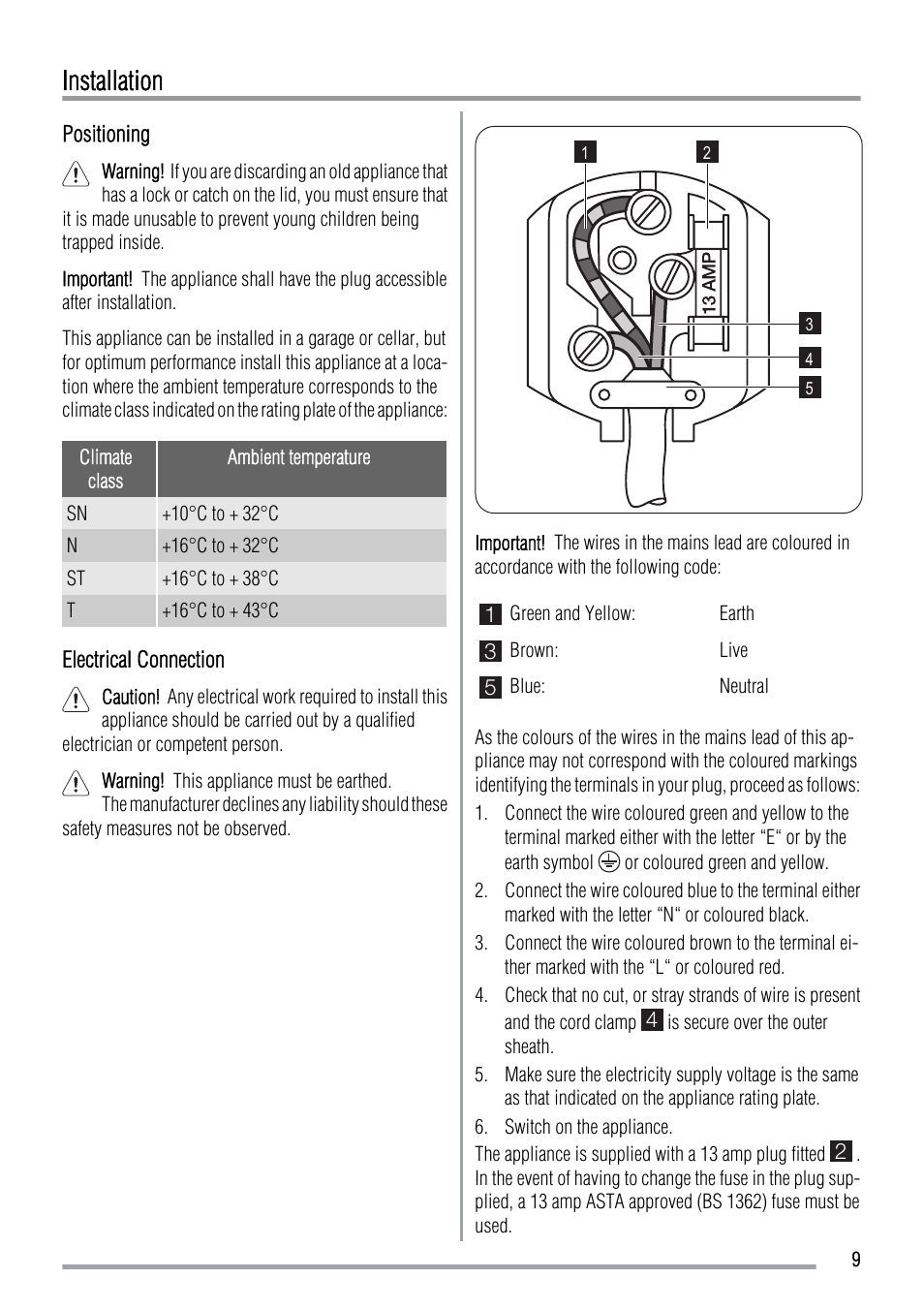 Installation | Zanussi ZFC 321 WB User Manual | Page 9 / 12