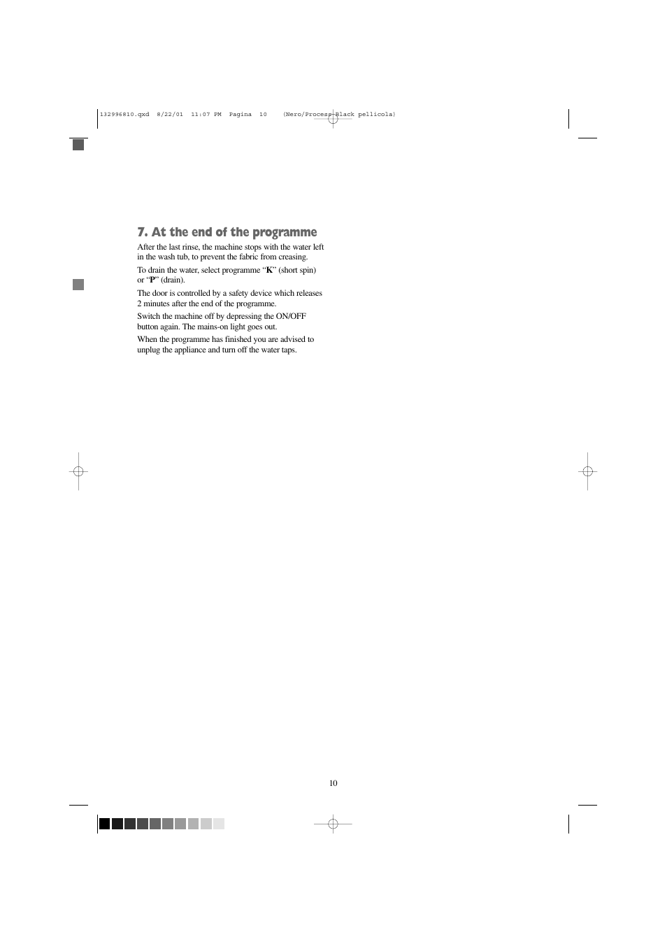 At the end of the programme | Zanussi FLA 1002 W User Manual | Page 10 / 28