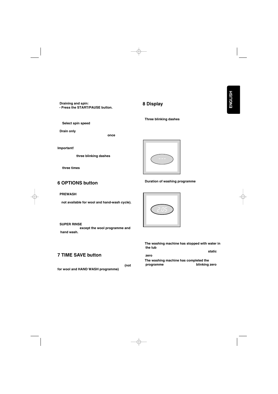 6 options button, 7 time save button, 8 display | Zanussi IZ10 User Manual | Page 11 / 24
